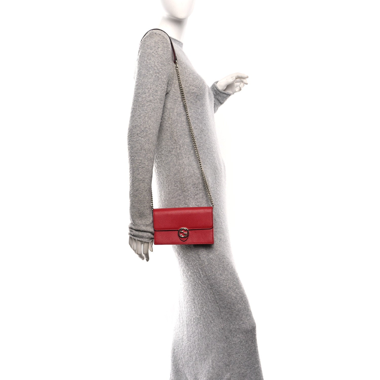 Gucci Dollar Calfskin Interlocking G Chain Wallet Red