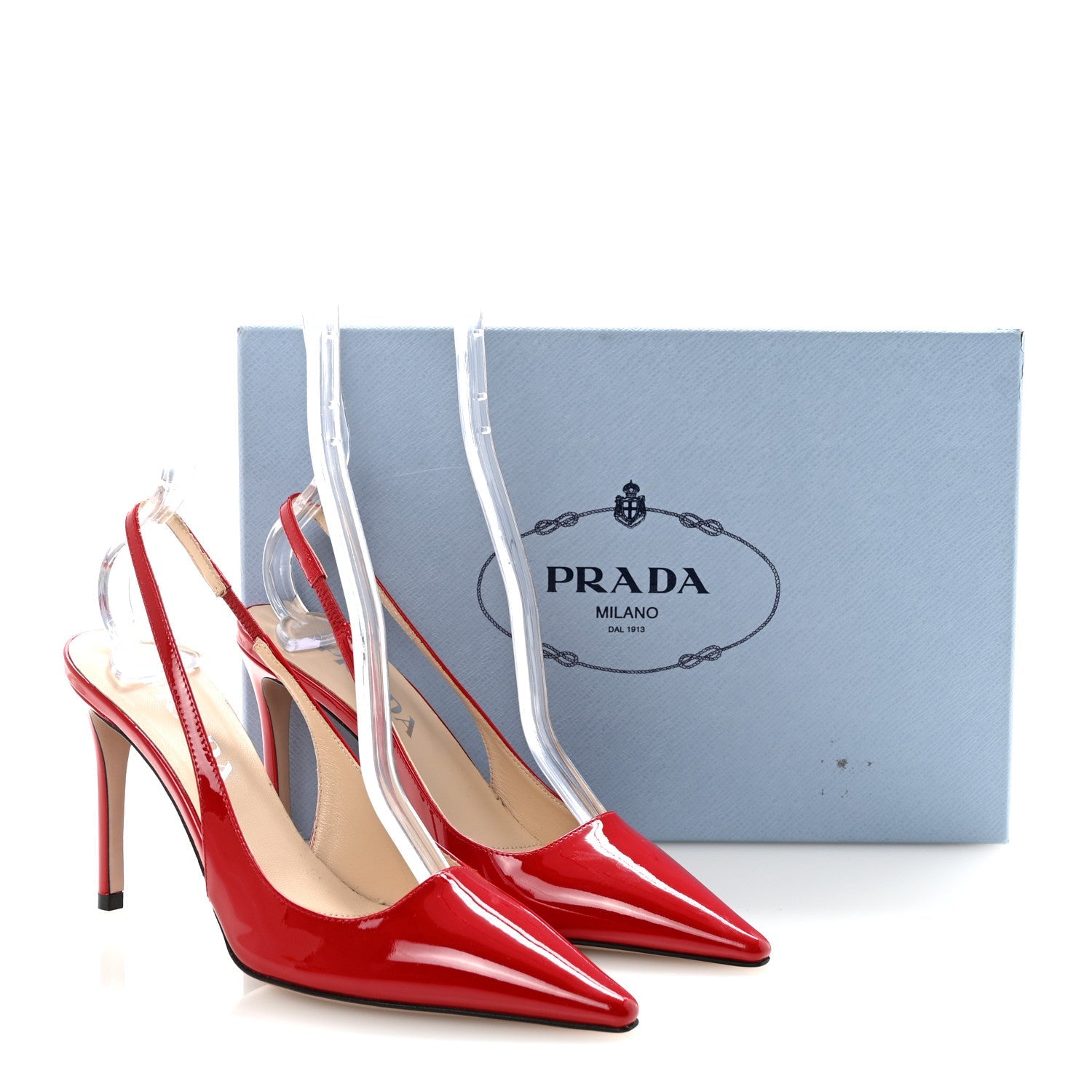 Prada Patent Logo Slingback Pumps 35.5 Red