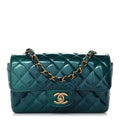 Chanel Shaded Patent Calfskin Quilted Mini Rectangular Flap Green Blue