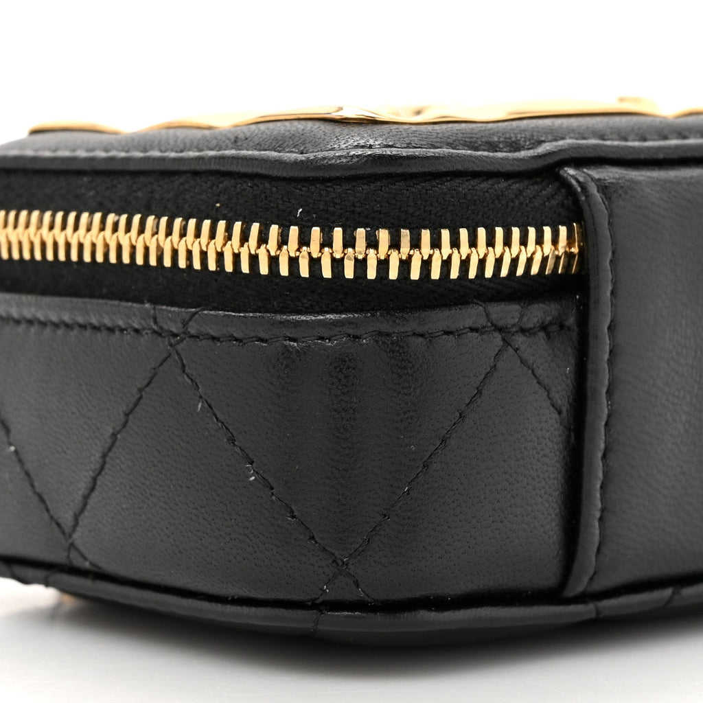 Chanel Lambskin Quilted Mini Golden Plate Clutch With Chain Black