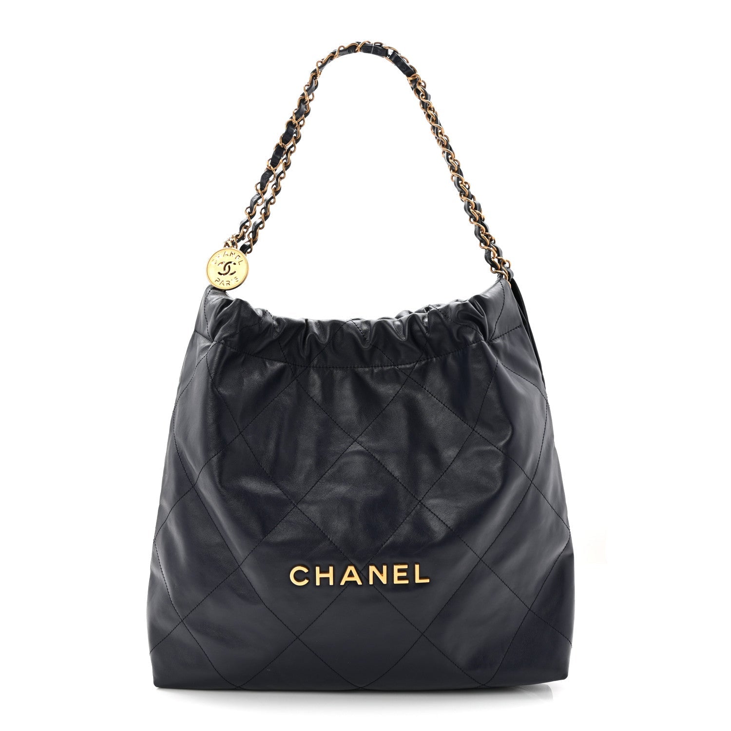 Chanel Shiny Calfskin Quilted Chanel 22 Navy Blue
