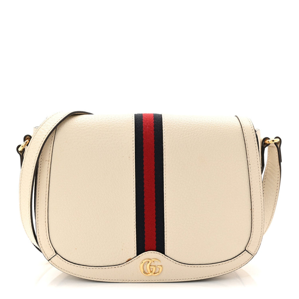 Gucci Textured Calfskin Small Ophidia Flap Messenger Bag Mystic White