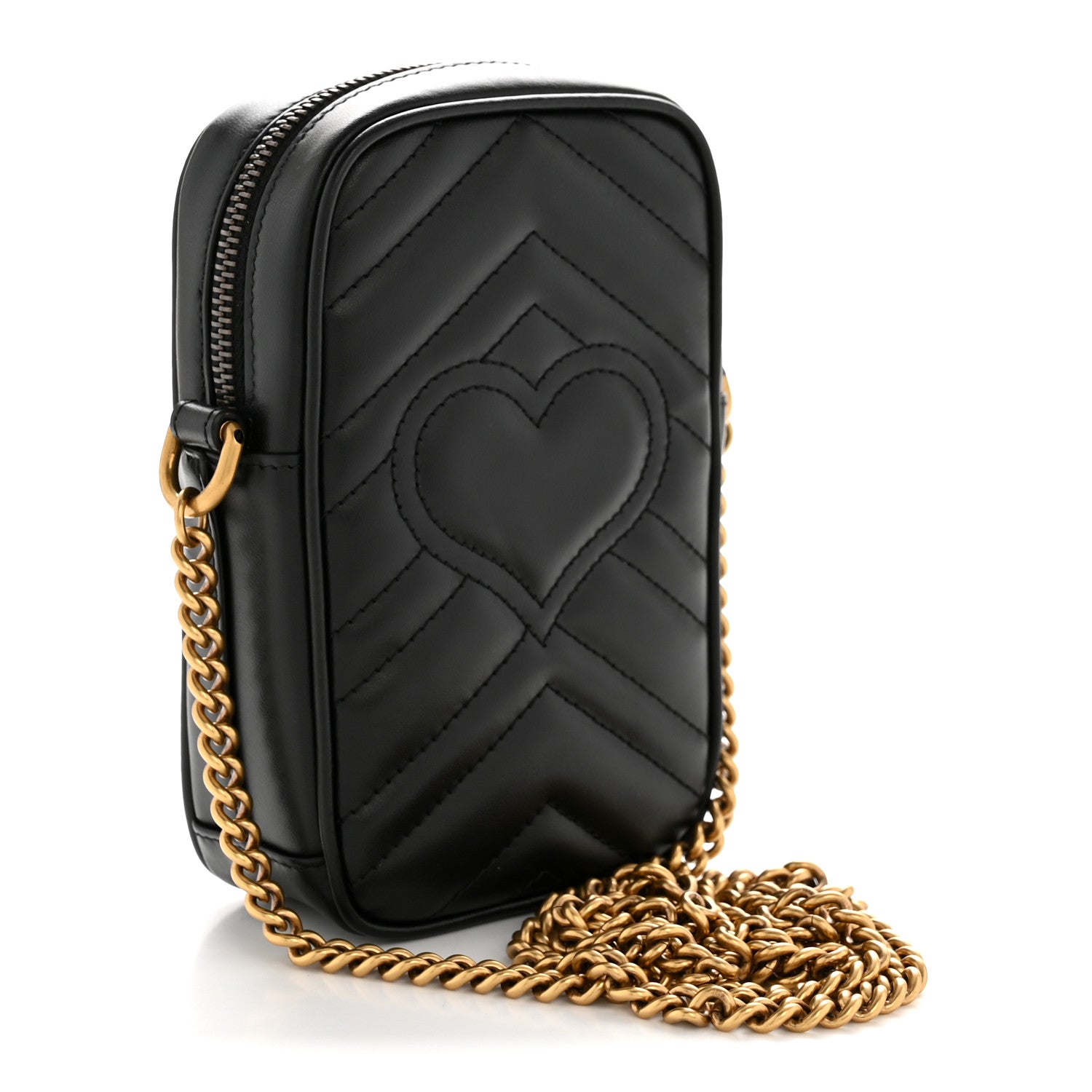 Gucci Calfskin Matelasse Mini GG Marmont Crossbody Bag Black