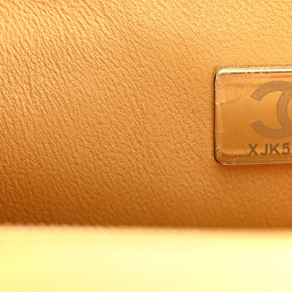 Chanel Lambskin Quilted Bi-Color Mini Top Handle Rectangular Flap Light Brown Yellow