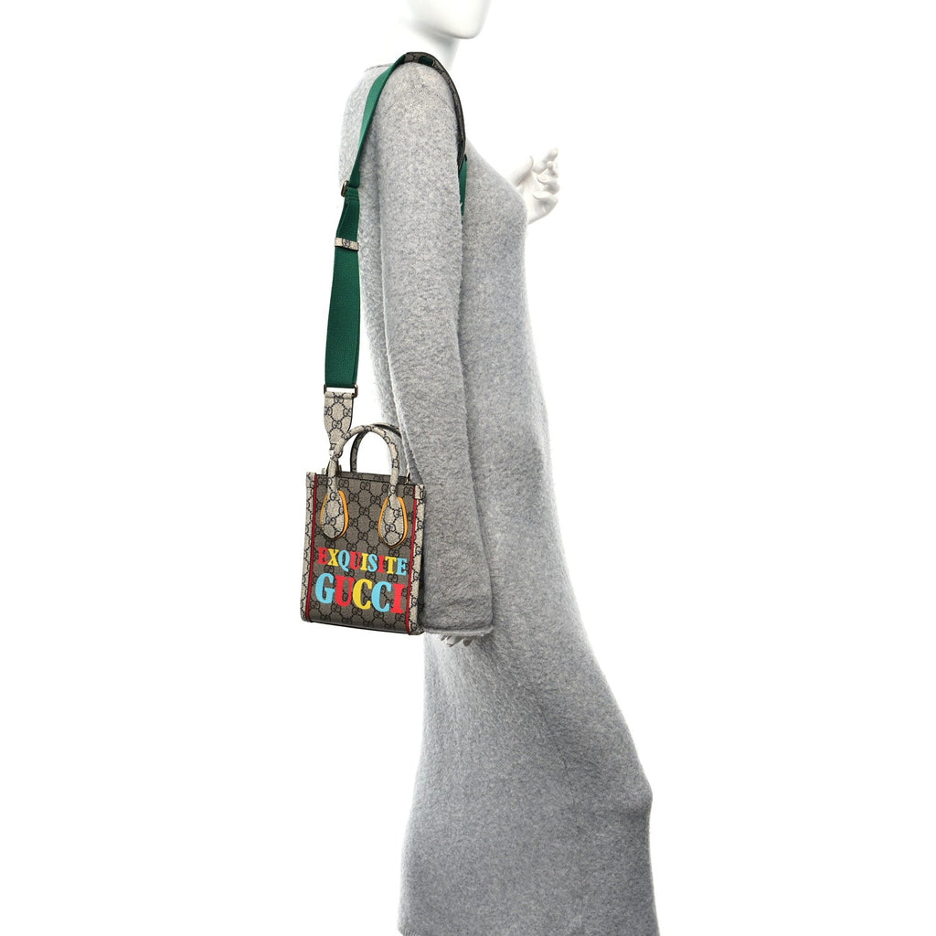 Gucci GG Supreme Monogram Exquisite Mini Vertical Tote Beige Ebony Blue Crop Live Red