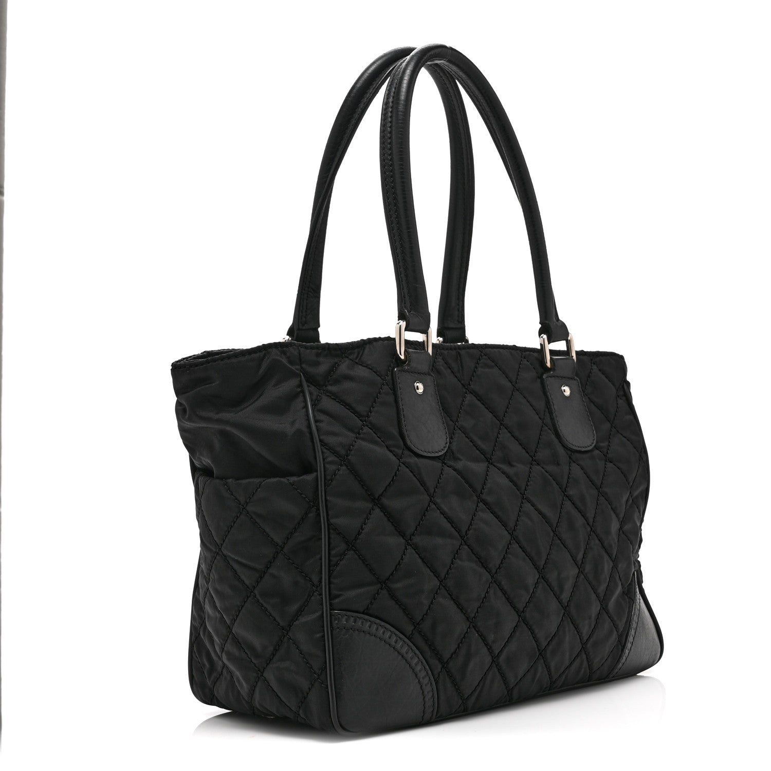 Chanel Nylon Calfskin Quilted CC Paris New York Tote Bag Black