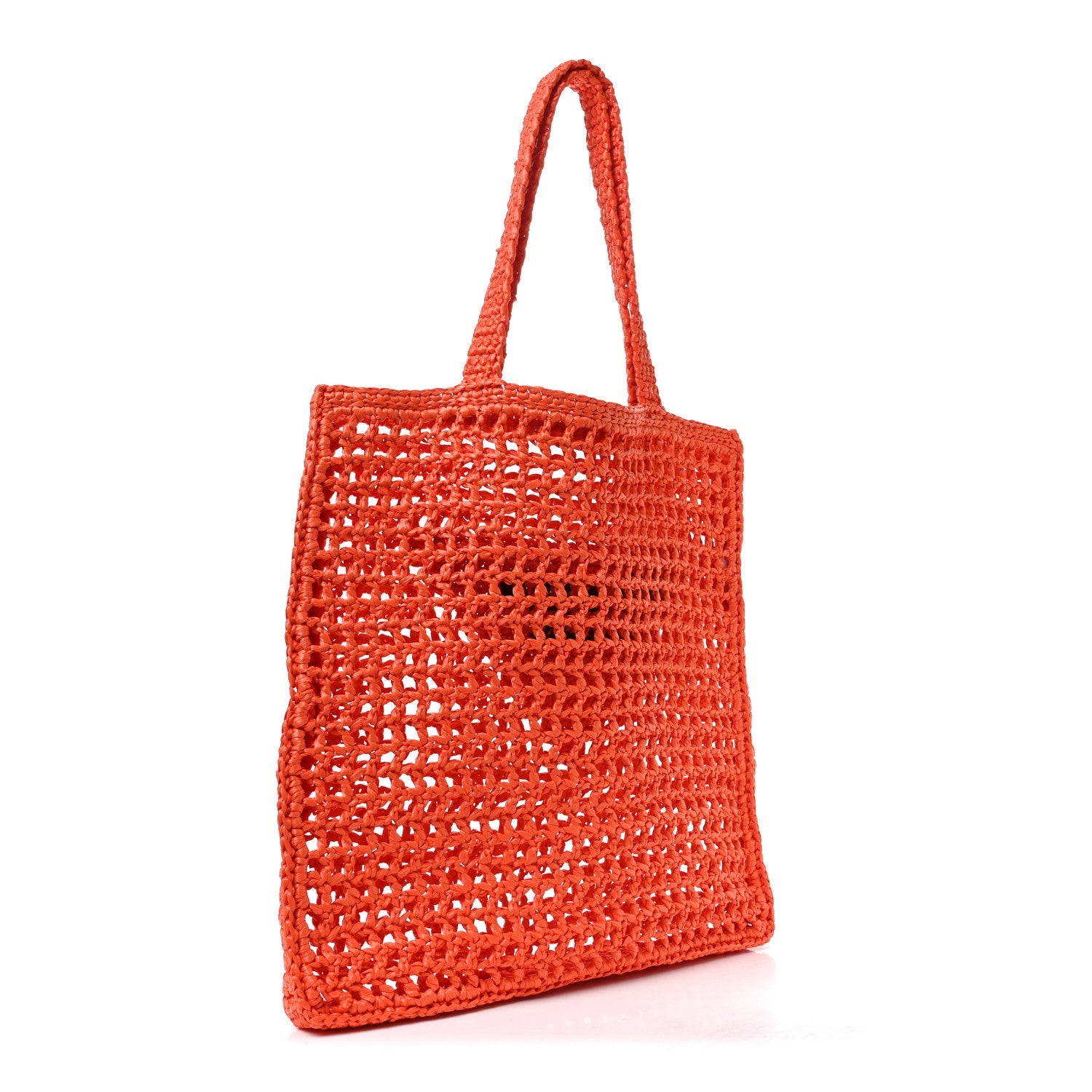 Prada Yarn Raffia Effect Crochet Logo Embroidered Tote Bag Arancio