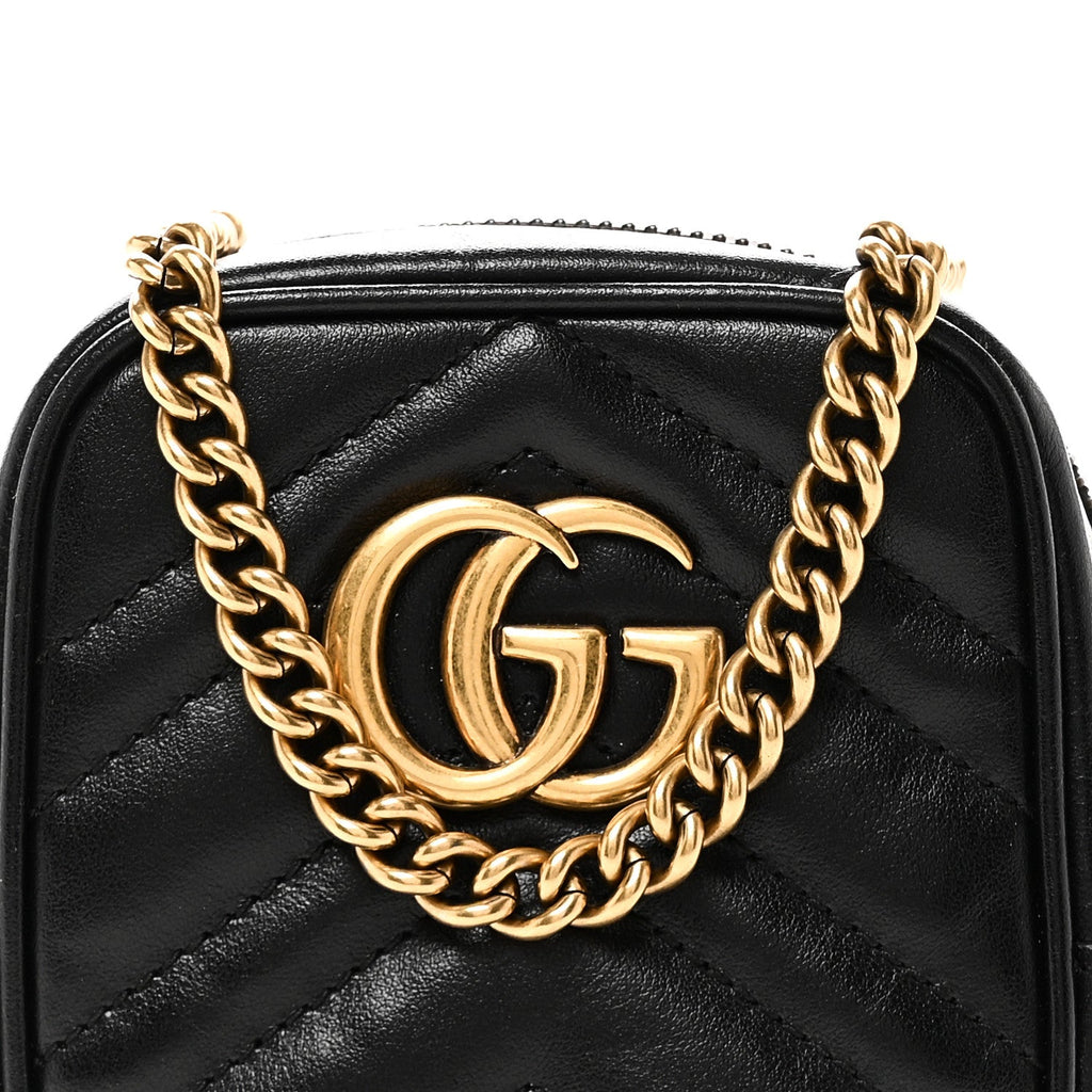 Gucci Calfskin Matelasse Mini GG Marmont Crossbody Bag Black