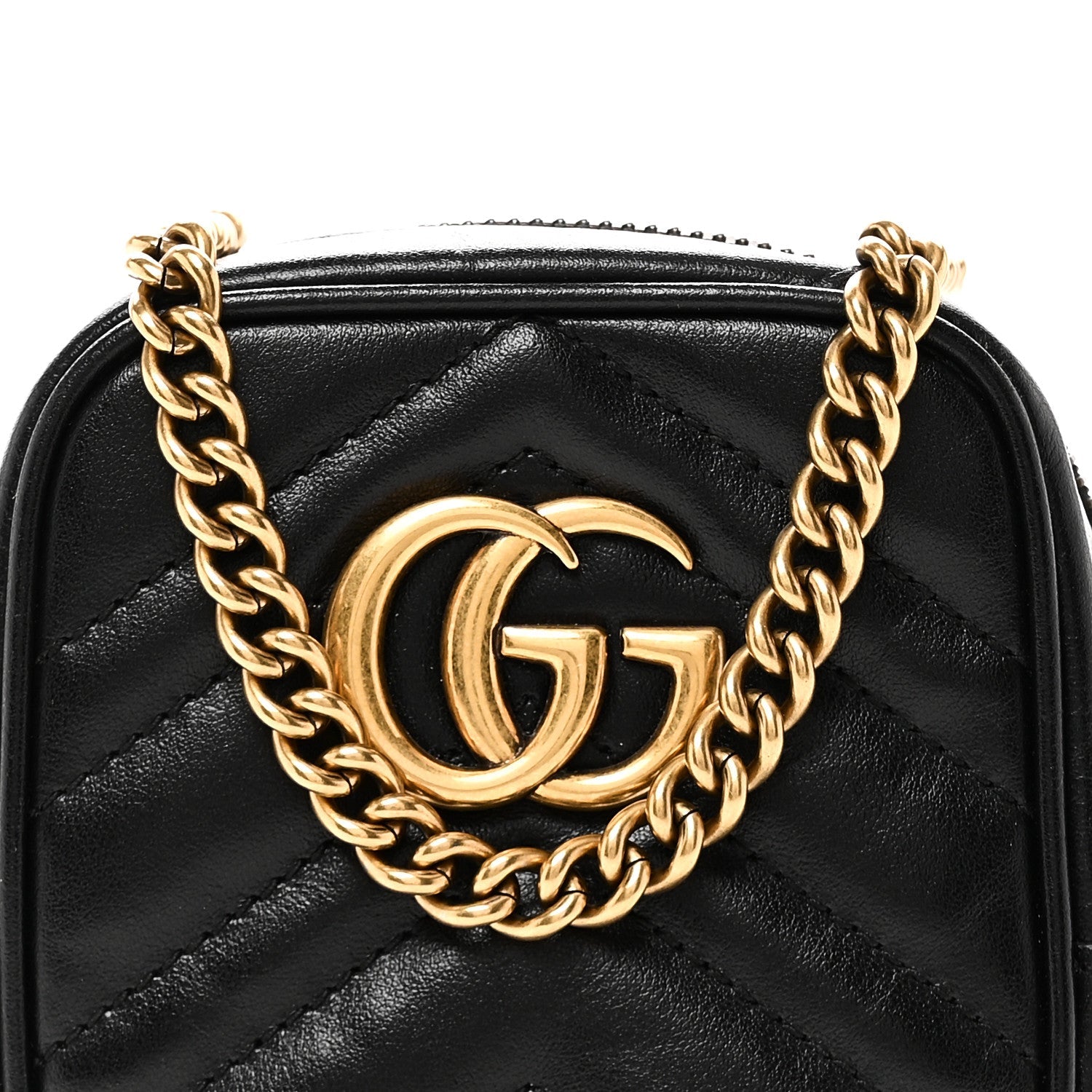 Gucci Calfskin Matelasse Mini GG Marmont Crossbody Bag Black