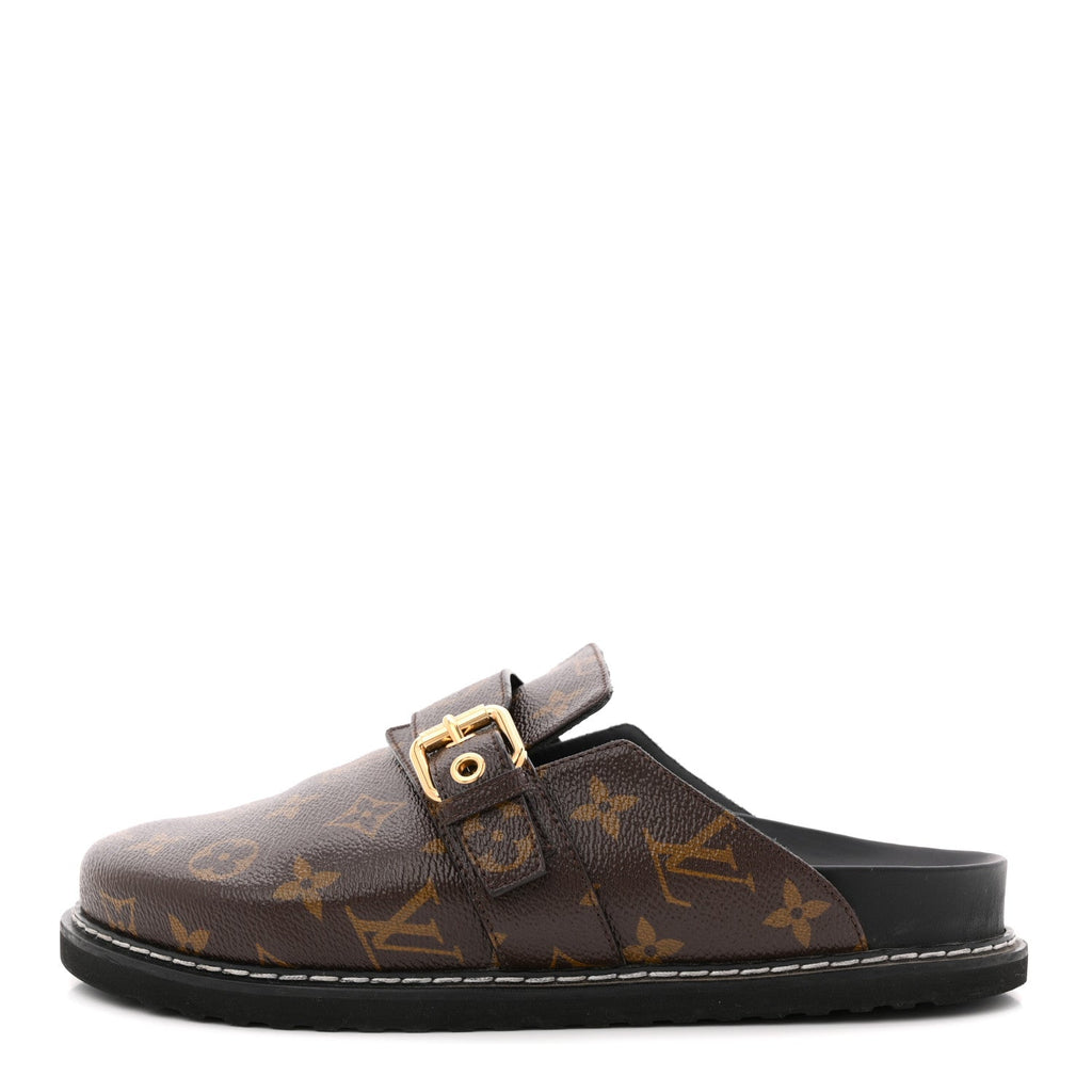 Louis Vuitton Patent Monogram Womens Cosy Flat Comfort Clog Mules 38 Brown