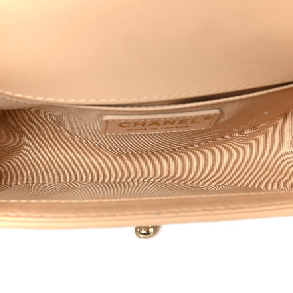 Chanel Calfskin Quilted Small Boy Top Handle Flap Beige Clair
