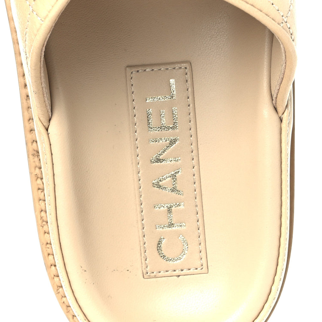Lambskin Quilted Velcro Dad Chain CC Slide Sandals 39.5 Beige
