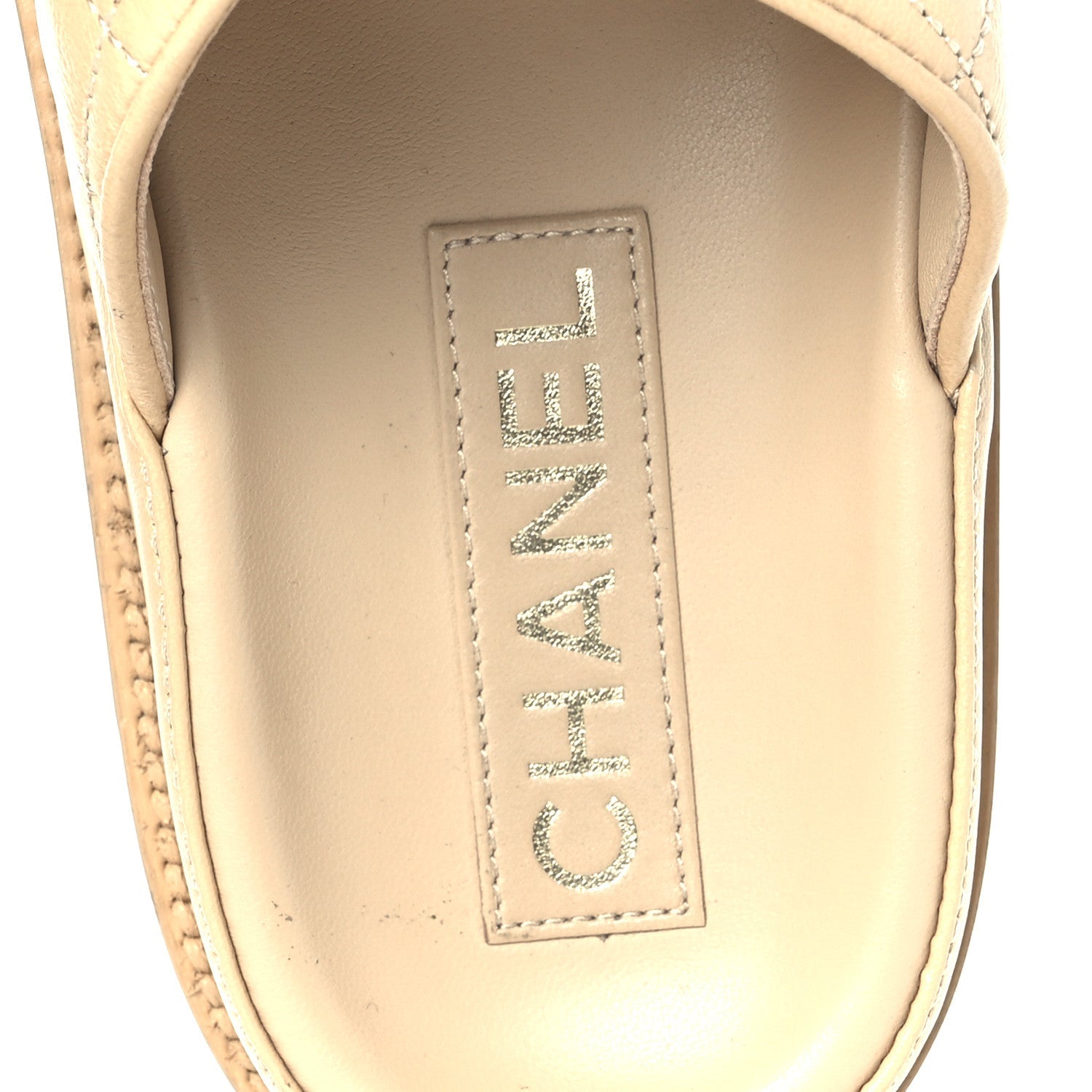 Lambskin Quilted Velcro Dad Chain CC Slide Sandals 39.5 Beige