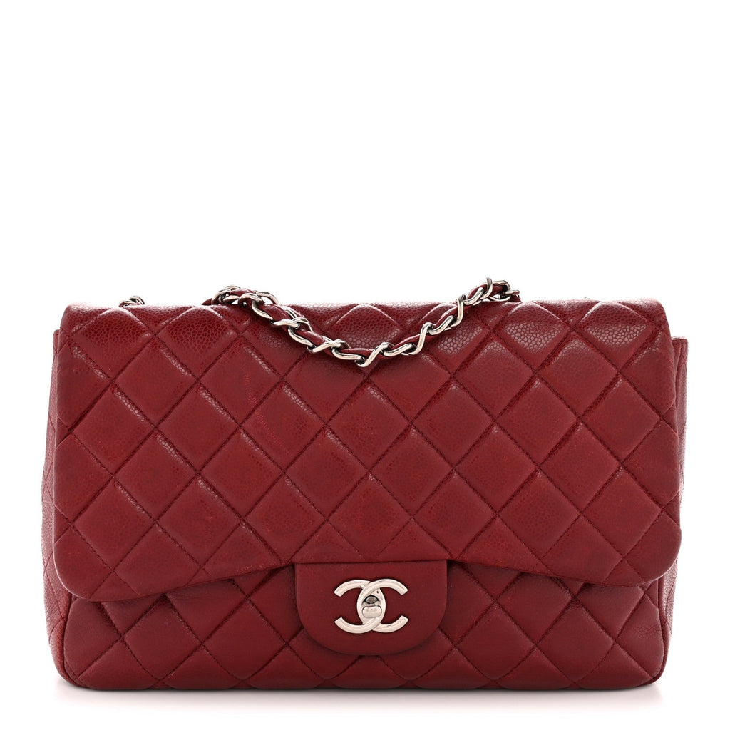 Chanel Caviar Quilted Jumbo Double Flap Dark Red