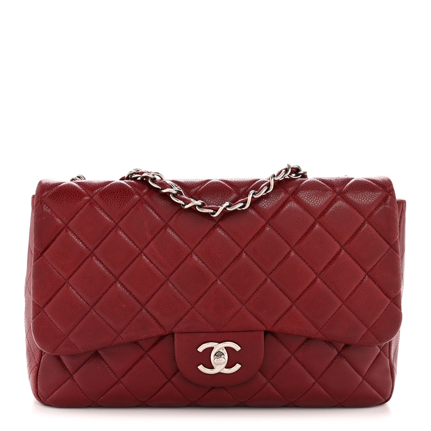 Chanel Caviar Quilted Jumbo Double Flap Dark Red