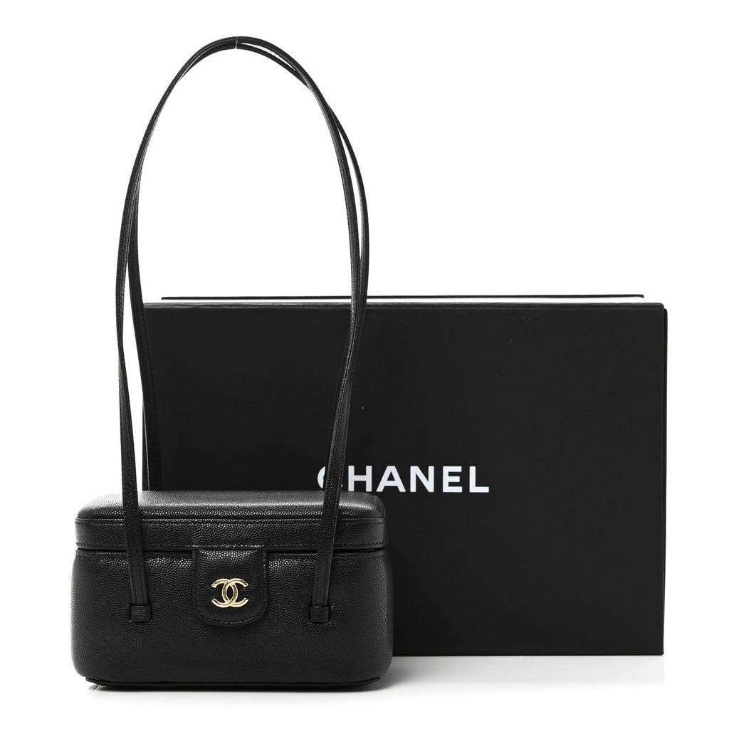 Chanel Shiny Caviar Preppy Coco Long Vanity With Strap Black