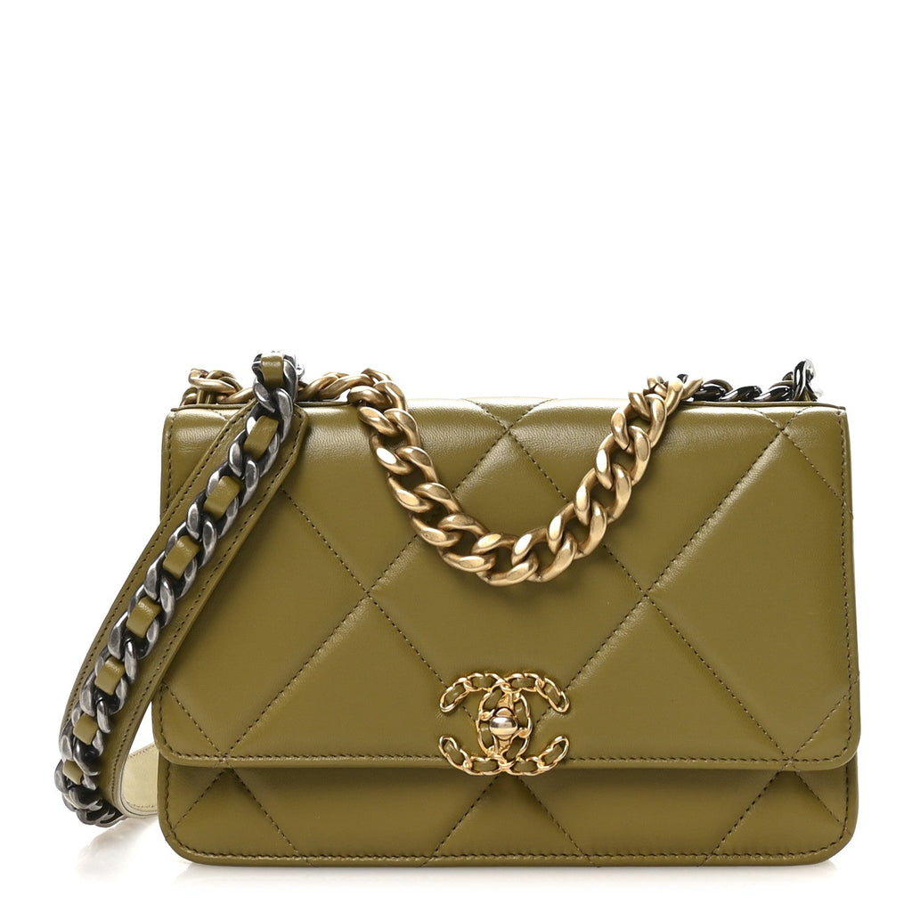 Chanel Lambskin Quilted Chanel 19 Wallet On Chain WOC Green