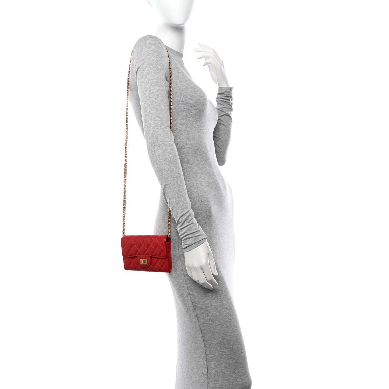 Chanel Aged Calfskin Quilted 2.55 Reissue Clutch With Chain Red