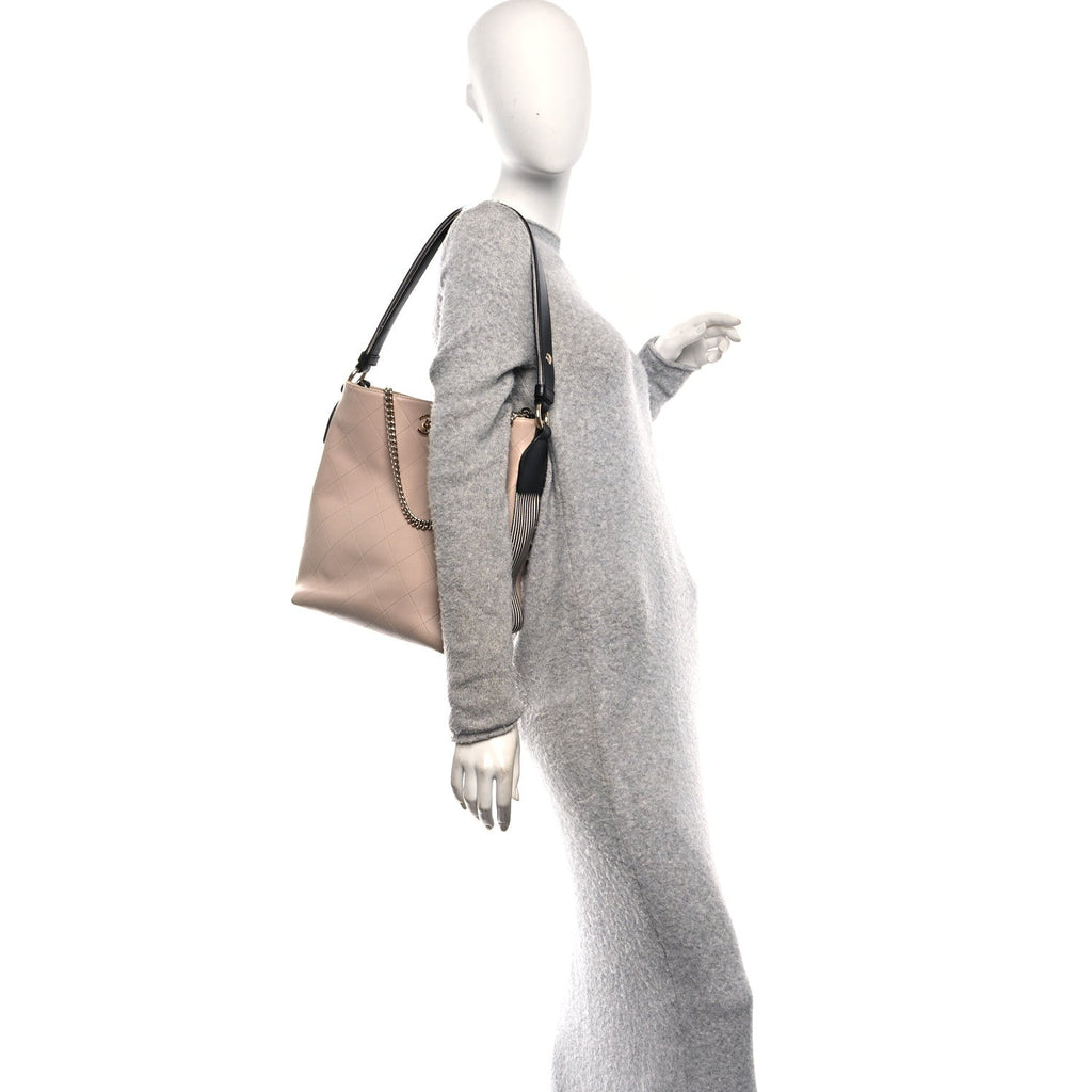 Chanel Calfskin Stitched Large Stripe Hobo Beige Black