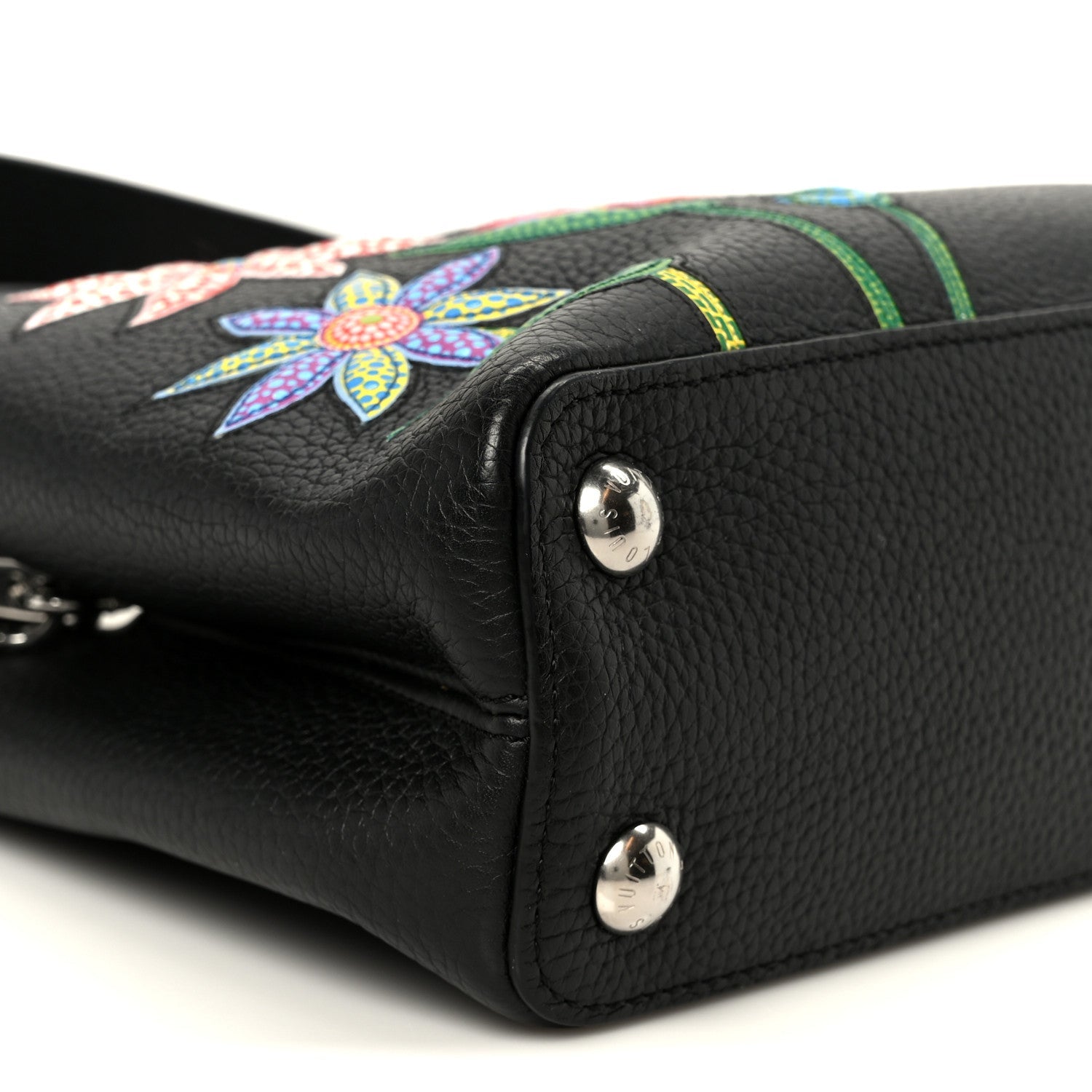 Louis Vuitton LV X YK Taurillon Inlaid Kusama Flowers Capucines BB Black