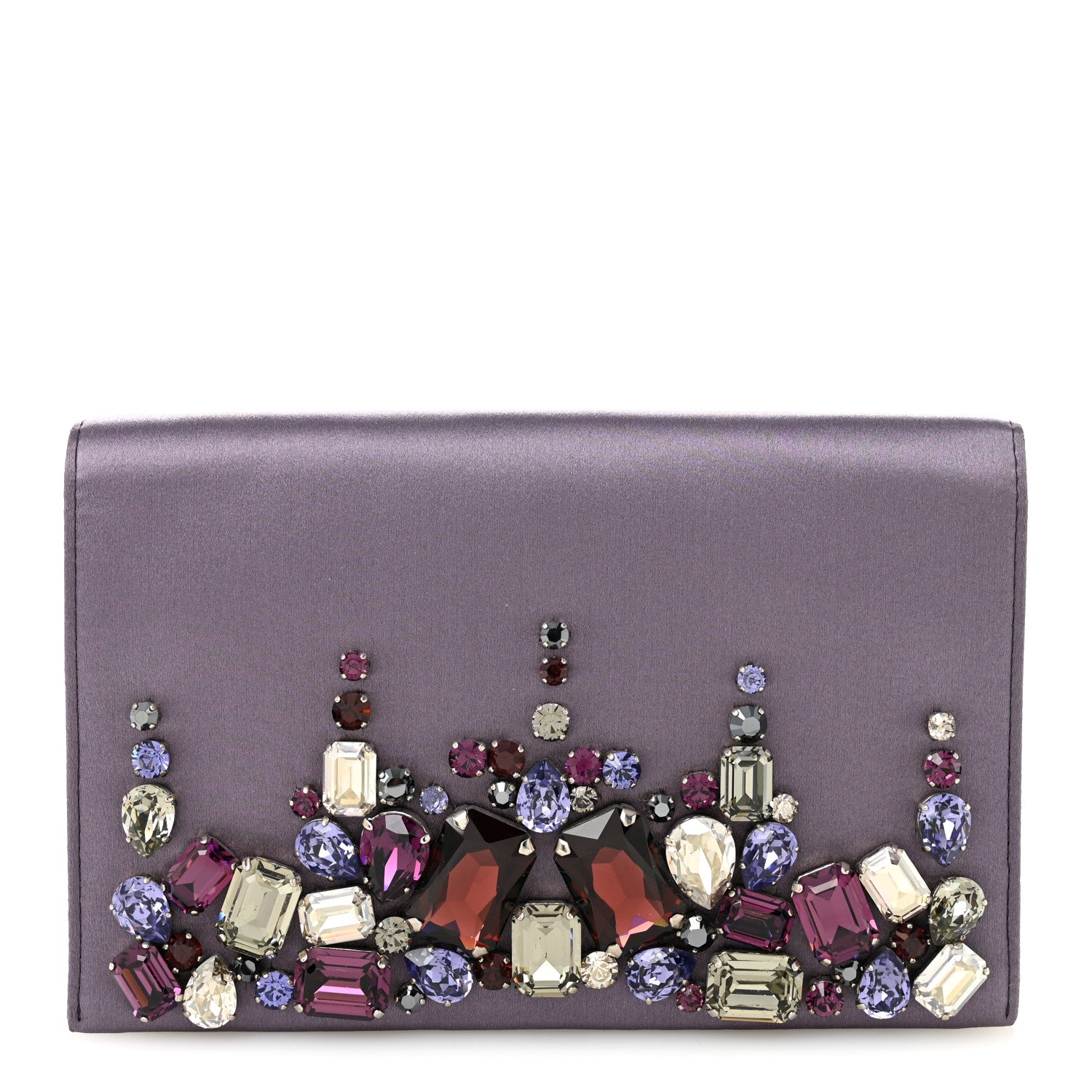 Prada Satin Raso Crystal Embellished Clutch Mirtillo