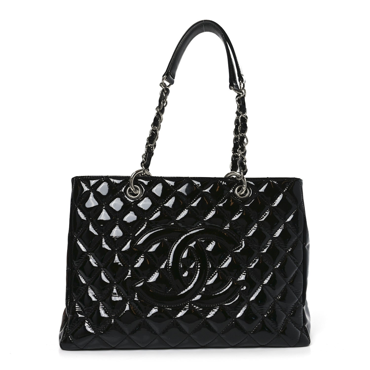 Chanel Patent Quilted Grand Shopping Tote GST Black