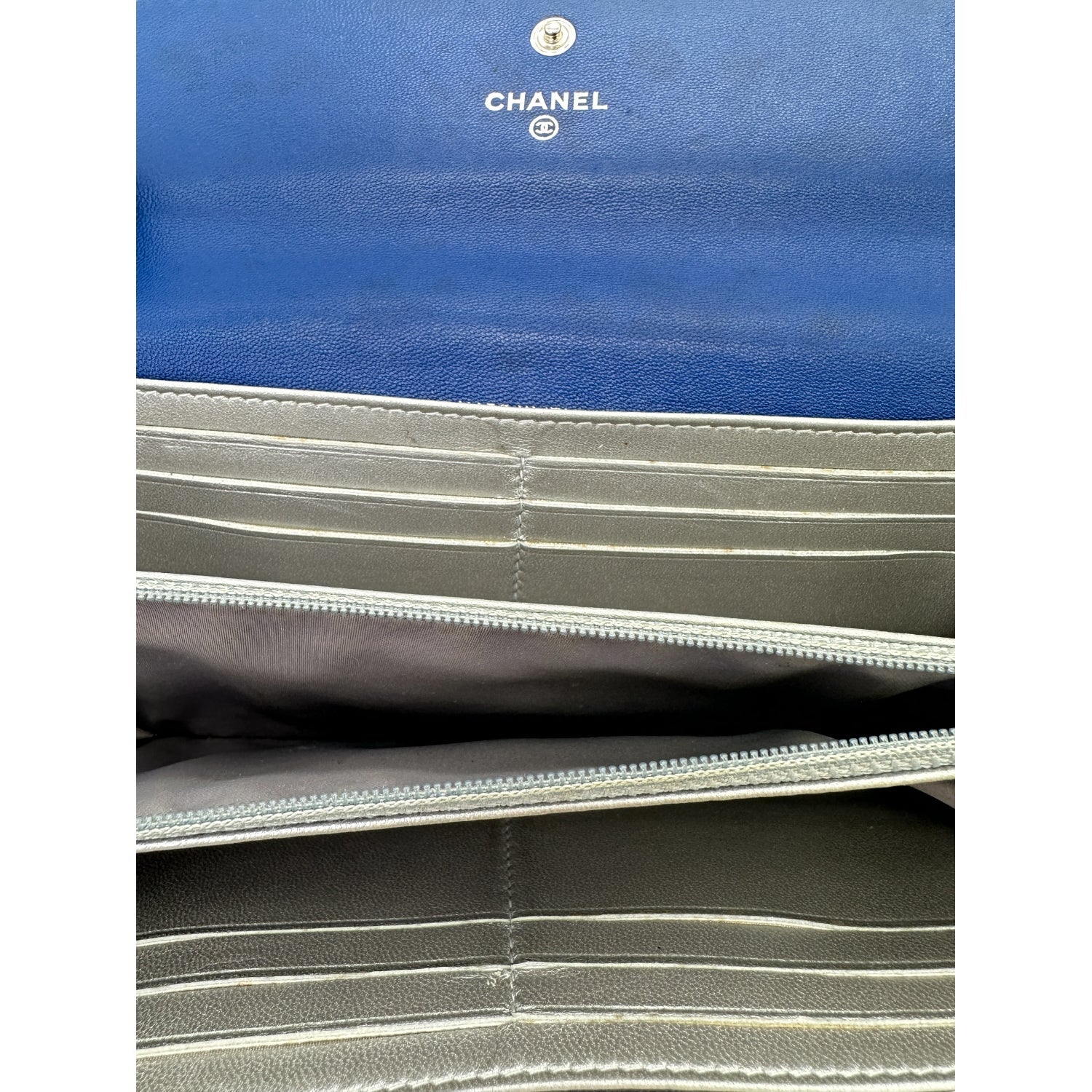 Chanel bag CC Flap Camellia Lambskin Long Wallet Blue