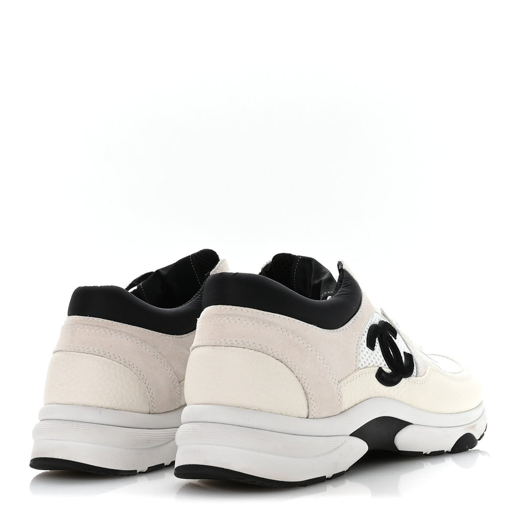 Mesh Suede Calfskin Grained Calfskin Womens CC Sneakers 41 White Black