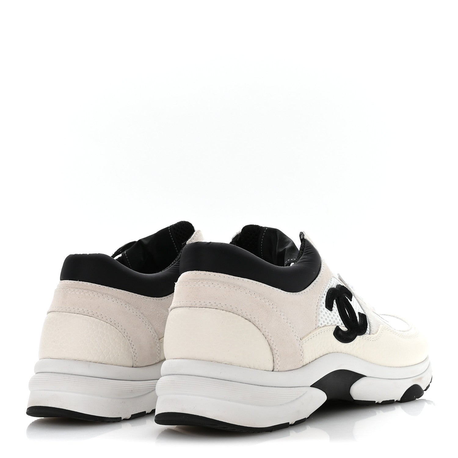 Mesh Suede Calfskin Grained Calfskin Womens CC Sneakers 41 White Black