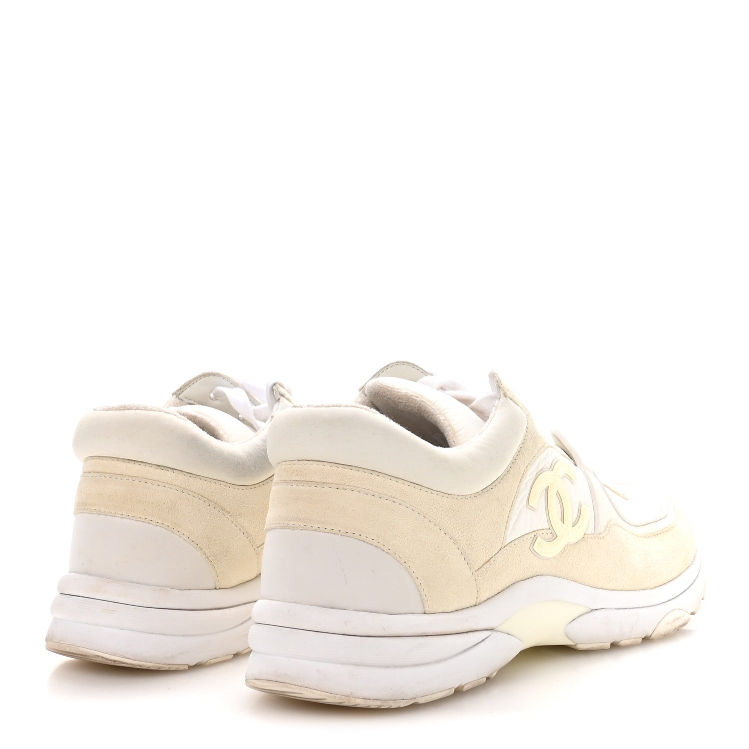 Chanel Suede Calfskin Fabric CC Sneakers 42 White