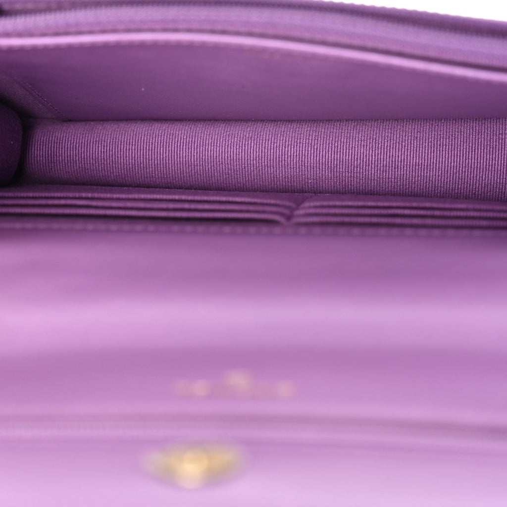 Chanel Lambskin Quilted Pick Me Up Wallet On Chain WOC Purple