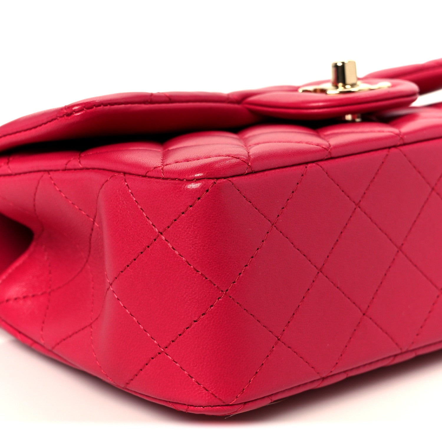 Chanel Lambskin Quilted Mini Top Handle Rectangular Flap Fuchsia
