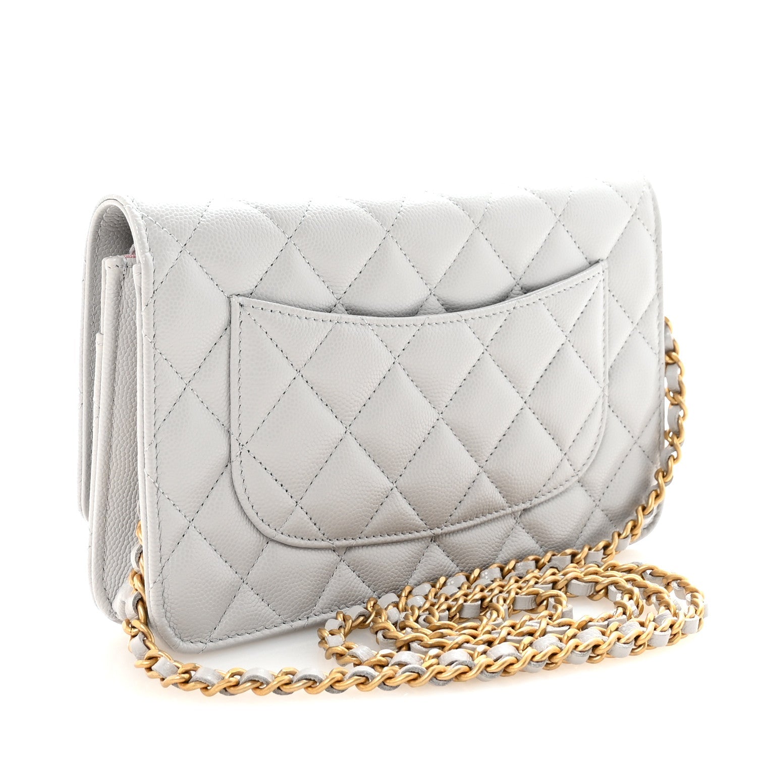 Chanel Caviar Quilted Textured CC Wallet on Chain WOC Grey