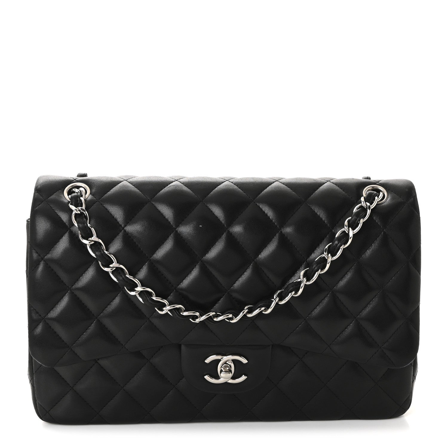 Chanel Lambskin Quilted Jumbo Double Flap Black