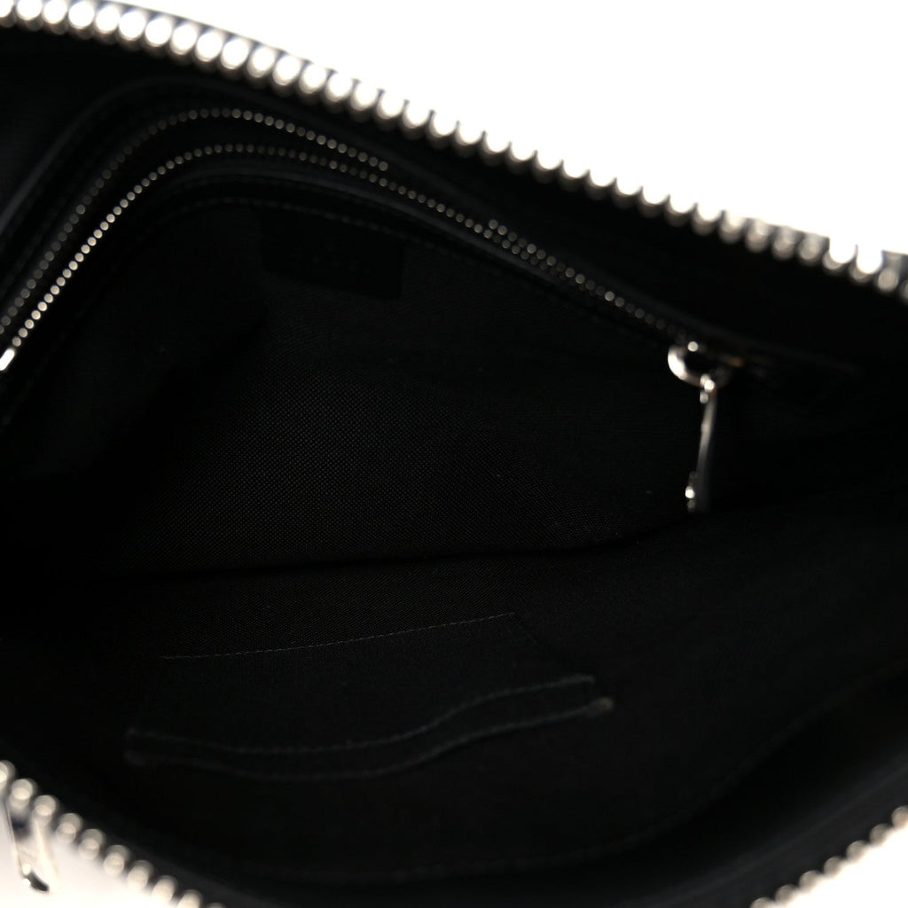 Gucci GG Supreme Monogram Appia Calfskin Web Flat Messenger Bag Black Grey