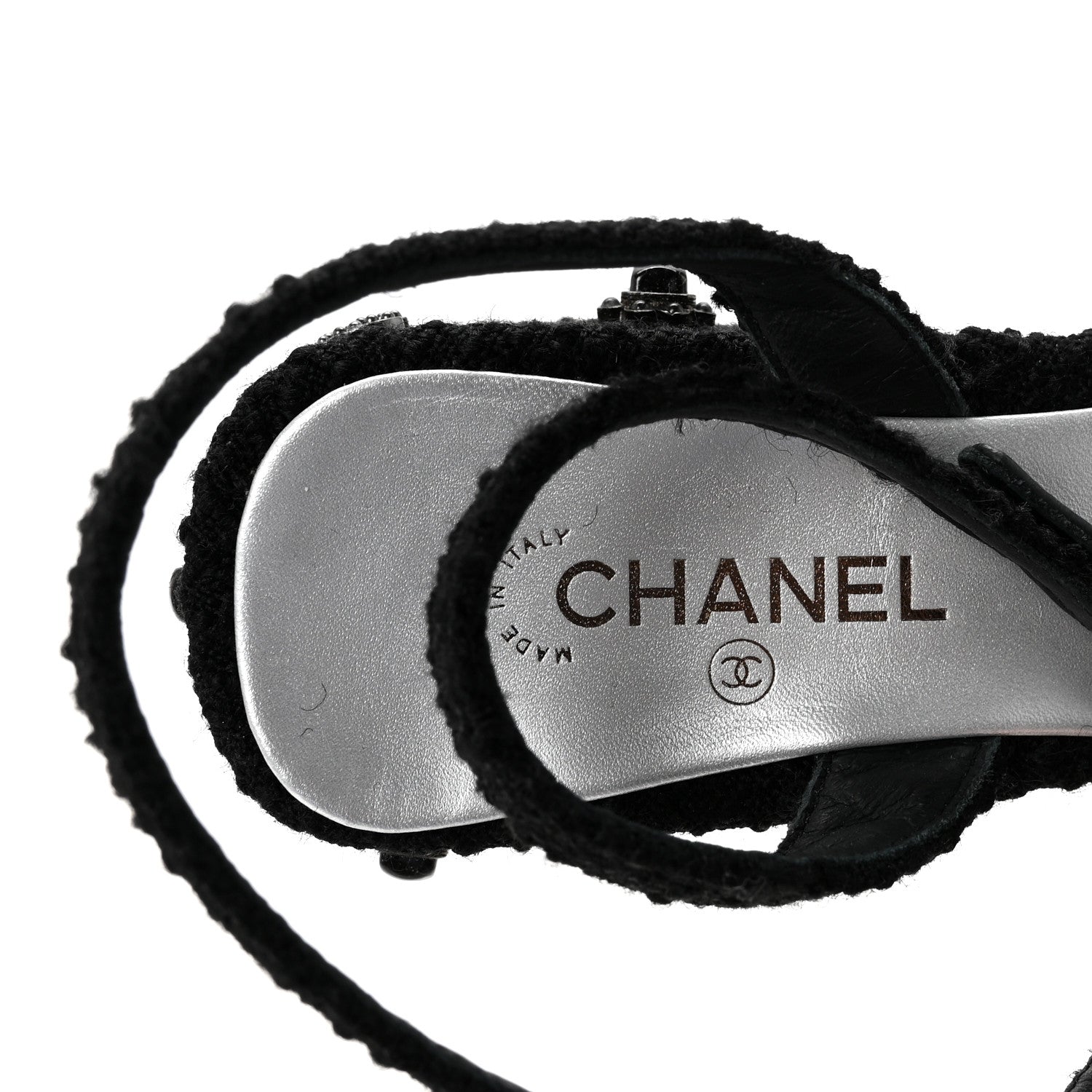 Chanel Tweed Iridescent Calfskin Cap Toe CC Slingback Pumps 37 Black Silver