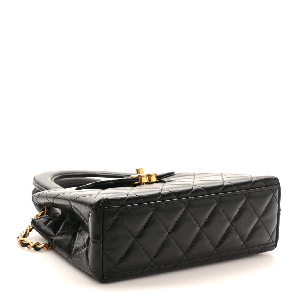 Chanel Shiny Aged Calfskin Quilted Nano Kelly Shopper Black