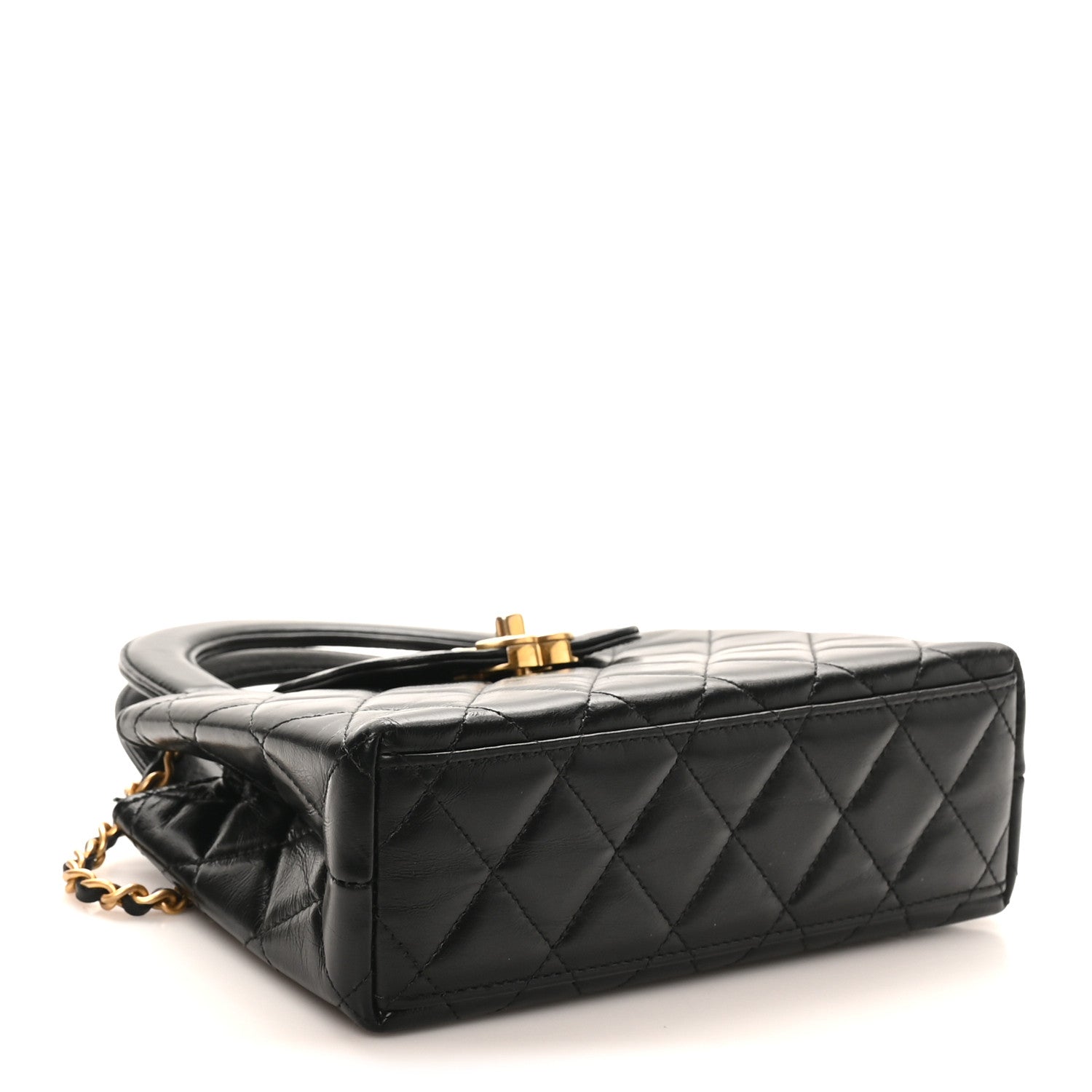 Chanel Shiny Aged Calfskin Quilted Nano Kelly Shopper Black