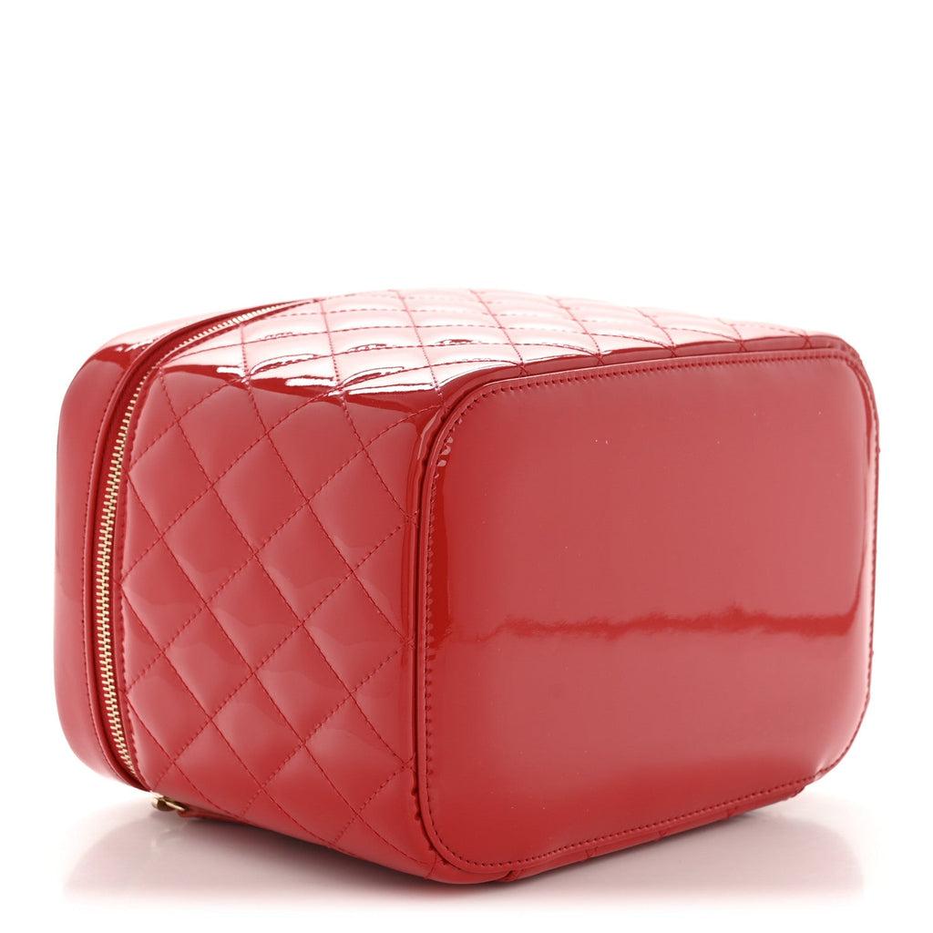 Patent Calfskin Quilted Large Vanity Pouch Red