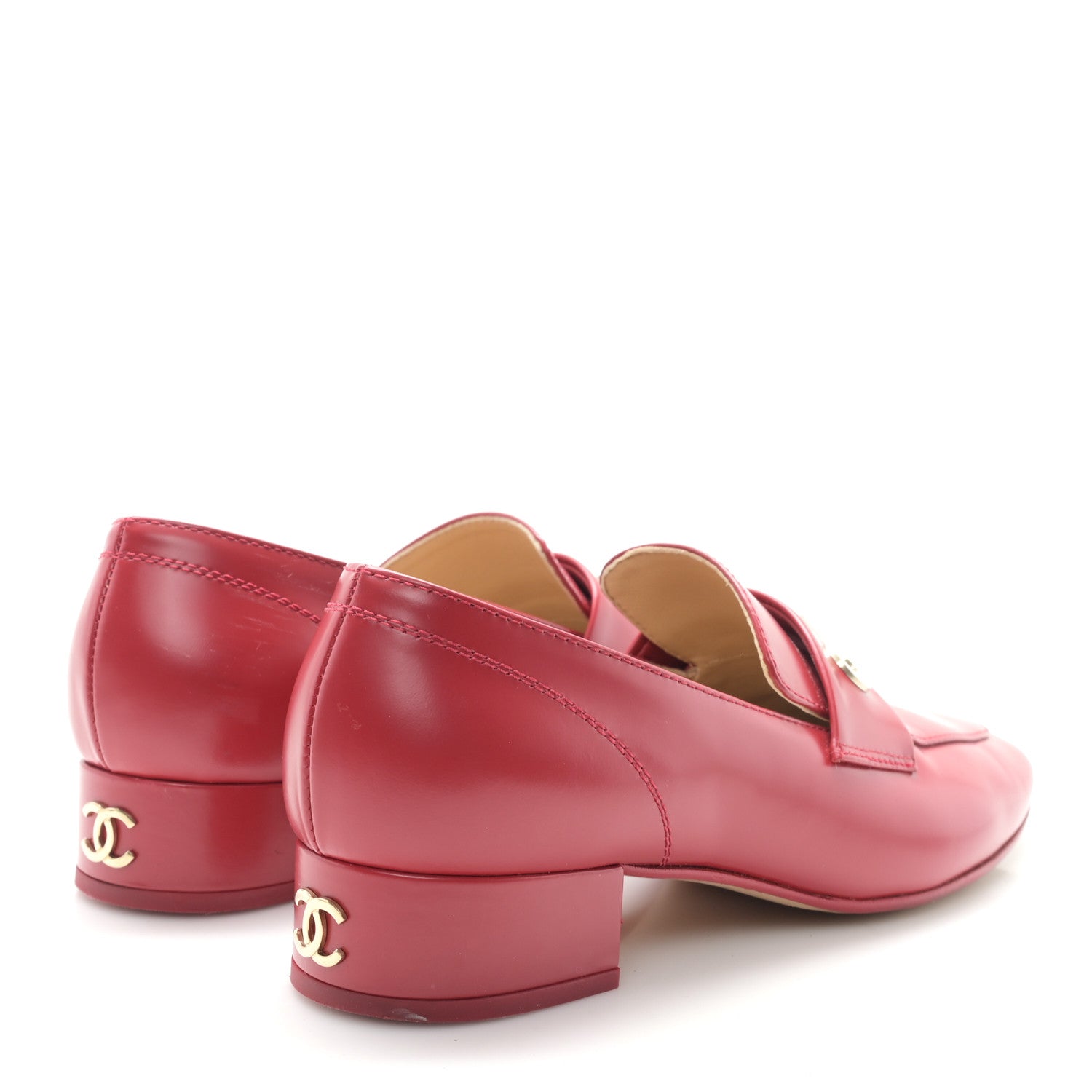 Chanel Shiny Calfskin Logo Loafers 36.5 Red