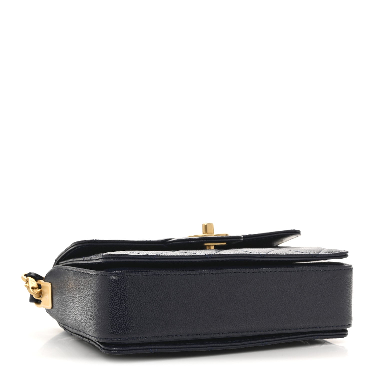Chanel Shiny Caviar Quilted Mini Top Handle Flap Navy Blue