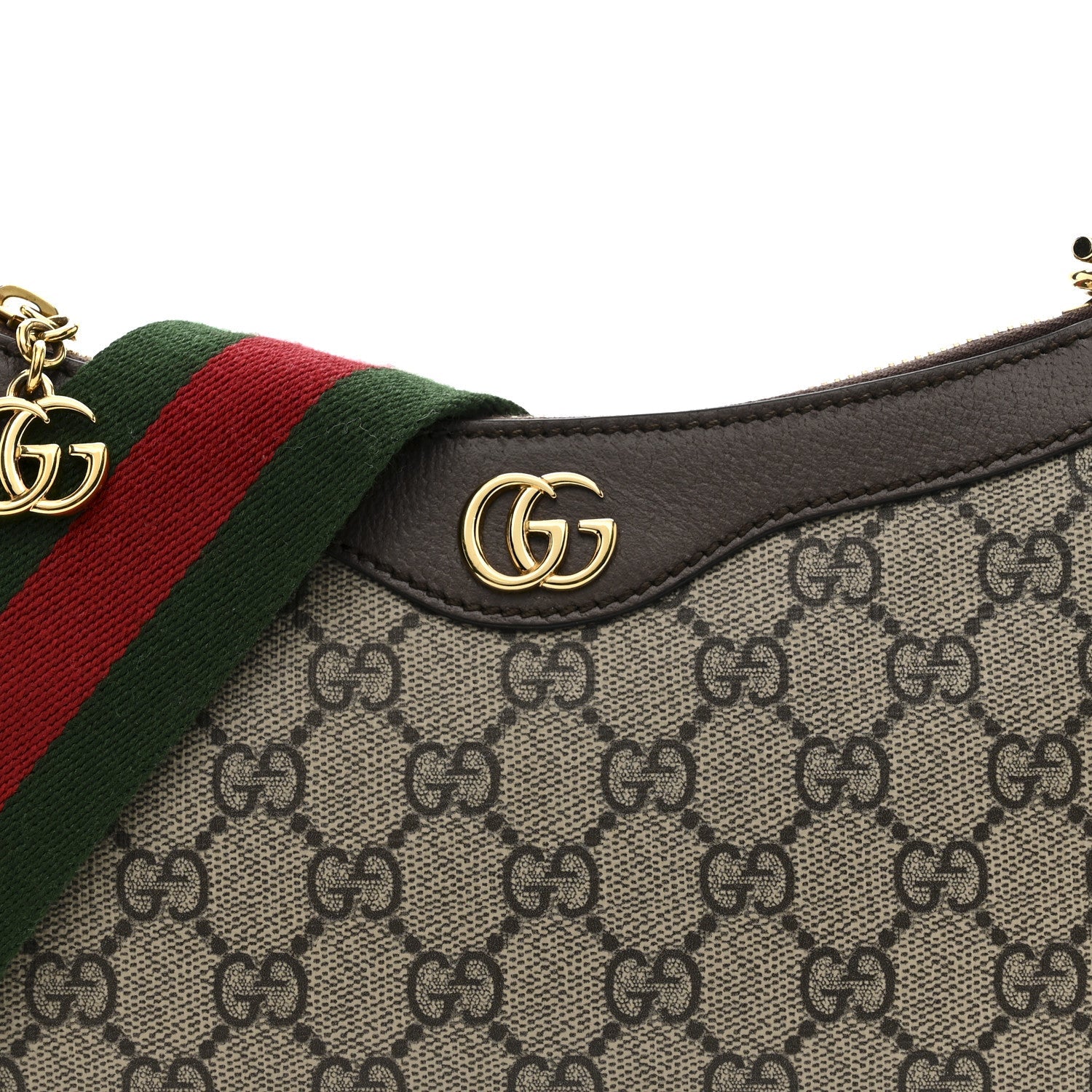 Gucci GG Supreme Monogram Textured Dollar Calfskin Web Small Ophidia GG Handbag Beige Ebony New Acero