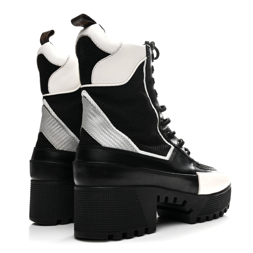Louis Vuitton Calfskin Technical Nylon Laureate Platform Desert Boot 39 Black White