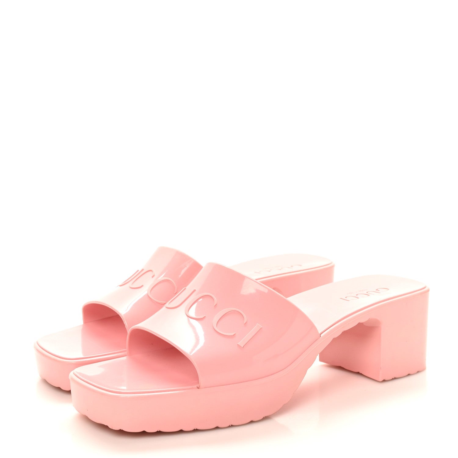 Gucci Rubber Gucci Logo Womens Platform 20/60mm Slide Sandals 38 Wild Rose