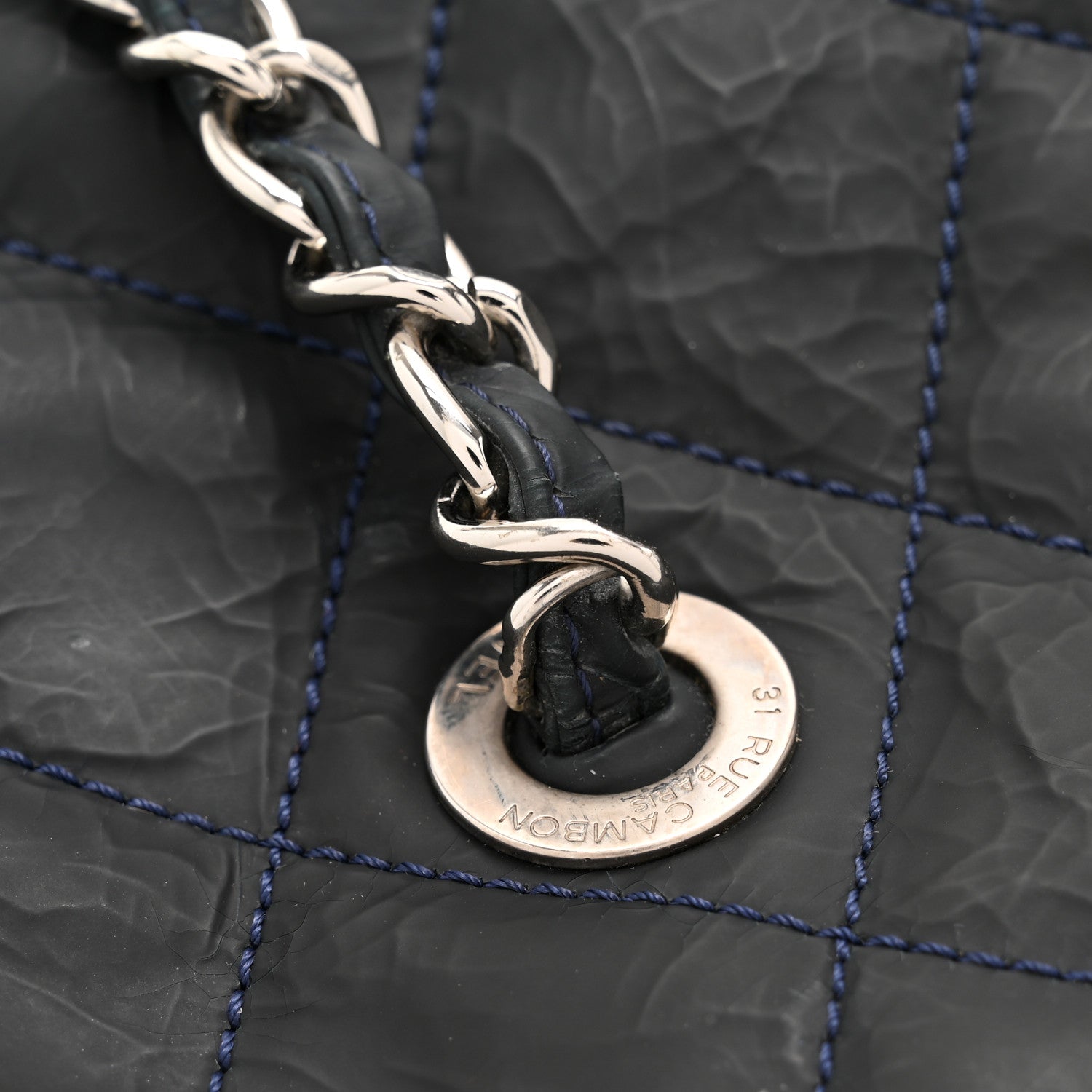 Chanel Crinkled Calfskin Grand Timeless Shopping Tote GTT Dark Blue