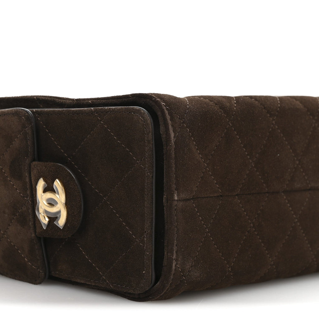 Chanel Suede Quilted Mini Chanel 25 Handbag Dark Brown