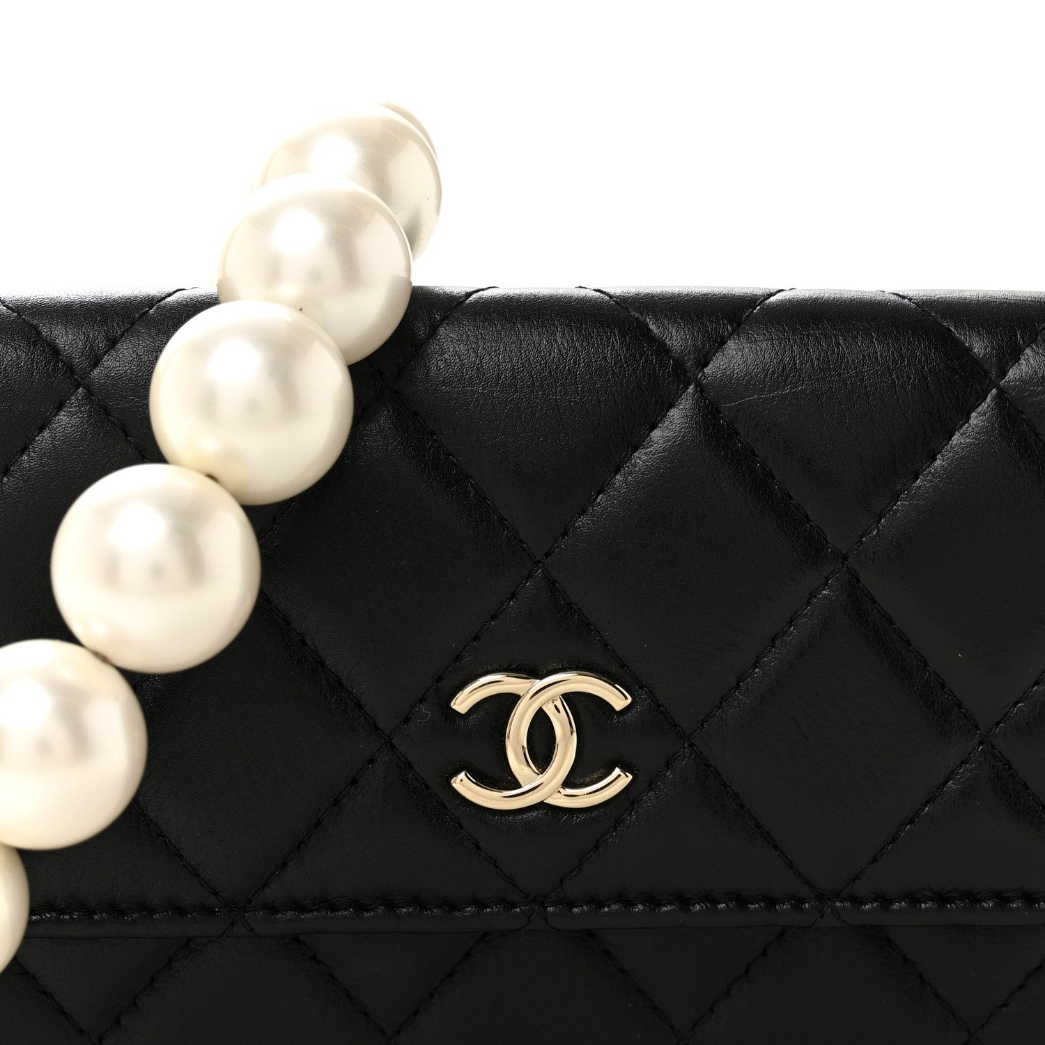 Chanel Calfskin Quilted Maxi Pearls Clutch With Chain Black
