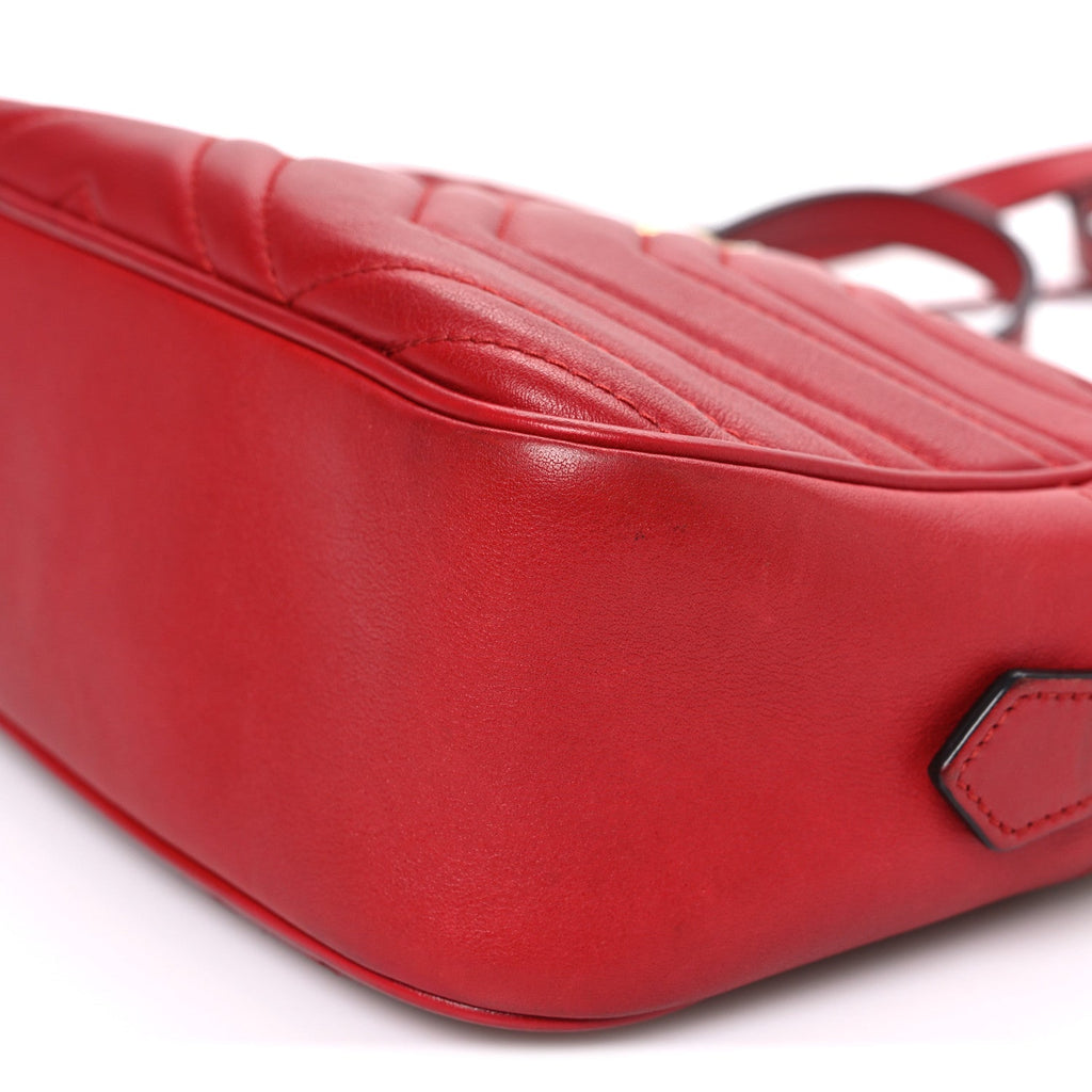 Gucci Calfskin Matelasse Small GG Marmont Chain Shoulder Bag Hibiscus Red