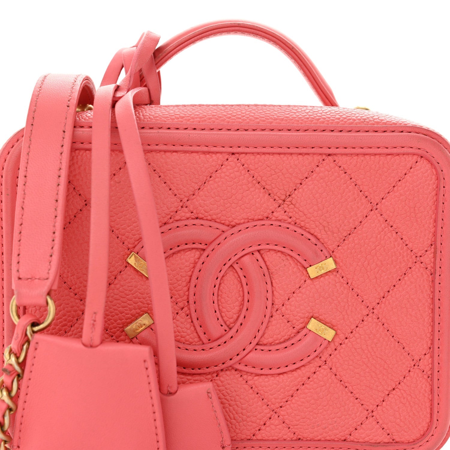 Chanel Caviar Quilted Small CC Filigree Vanity Case Coral