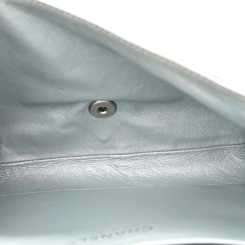 Chanel Metallic Lambskin Quilted Clutch With Chain Flap Silver